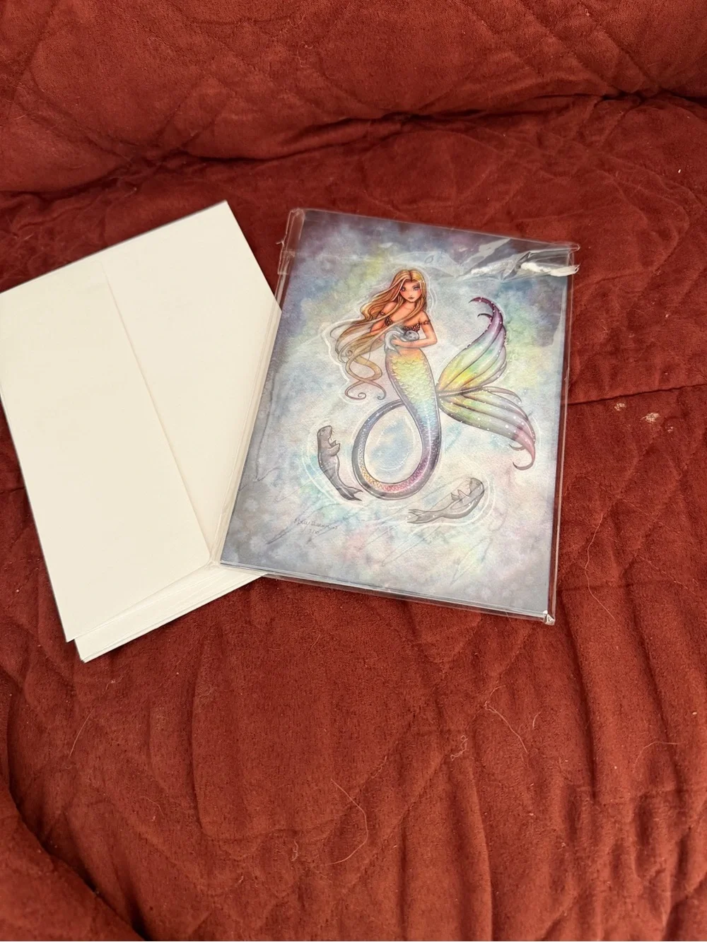 Mermaid cards  with white Envelopes - Pastel Rainbow